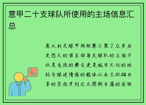 意甲二十支球队所使用的主场信息汇总